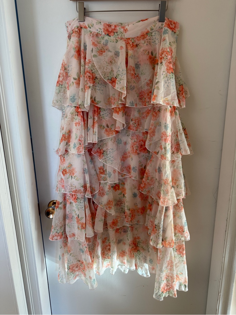 Miss Selfridge Floral Ruffle Tiered Maxi Skirt US 12 Cottagecore Romantic